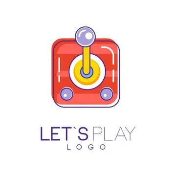Joystick for computer video games. Creative linear icon with red, yellow and Stock Illustration
