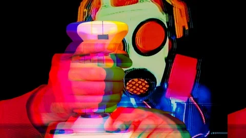 Joystick controller computer game arcade gaming gasmask Stock Footage 88638464