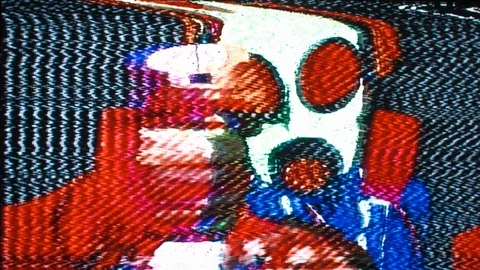 Joystick controller computer game arcade gaming gasmask glitch Stock Footage 89499893