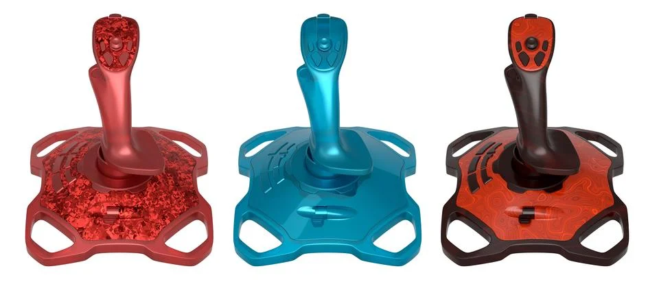 Joystick controllers for flight simulator offer incredibly immersive gaming.. Stock Illustration