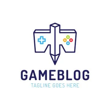 Joystick game controller and pencil logo icon vector template. Game blogging  Stock Illustration