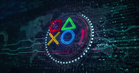 Joystick gaming and console video play symbol loop digital concept Stock Footage 246822574