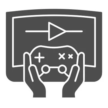 Joystick in hands solid icon. Joypad in arms and screen vector illustration Ilustración de archivo