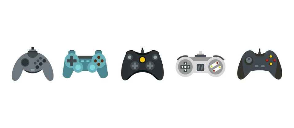 Joystick icon set, flat style Stock Illustration