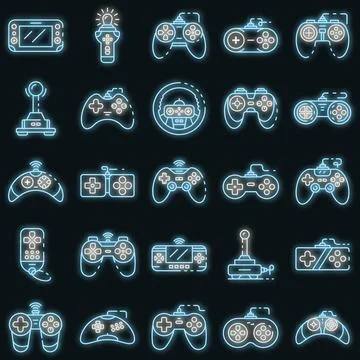 Joystick icons set vector neon Illustrazione stock