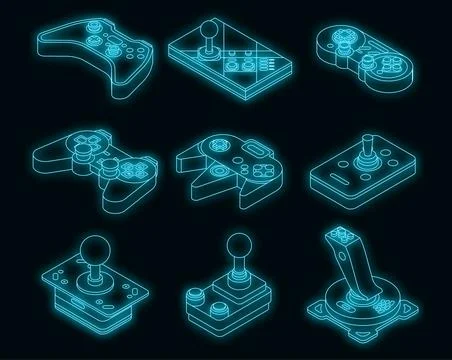 Joystick icons set vector neon Stock Illustration