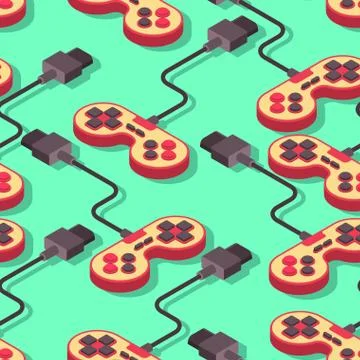 Joystick retro seamless pattern. Gampad Game console 8 bit texture. Retro v.. Illustrazione stock