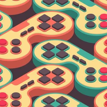 Joystick retro seamless pattern. Gampad Game console 8 bit texture. Retro v.. Stock Illustration