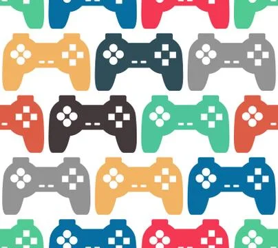 Joystick seamless pattern. Retro gamepad texture. Vintage video game access.. 스톡 일러스트