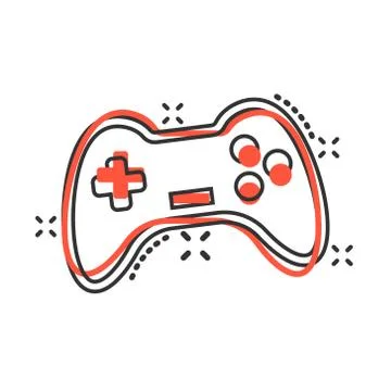 Joystick sign icon in comic style. Gamepad vector cartoon illustration on whi Stock Illustration
