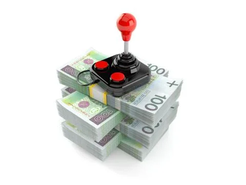 Joystick on stack of money Stock Illustration