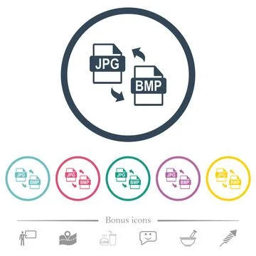JPG BMP file conversion flat color icons in round outlines イラスト素材