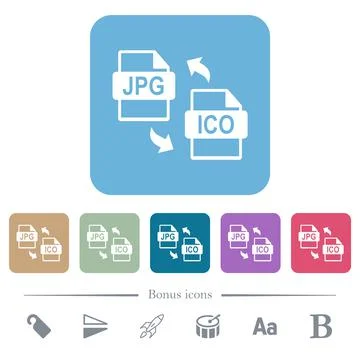 JPG ICO file conversion flat icons on color rounded square backgrounds Stock Illustration