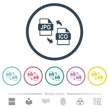 JPG ICO file conversion flat color icons in round outlines Stock Illustration