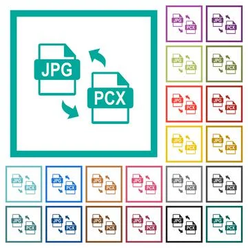 JPG PCX file conversion flat color icons with quadrant frames Stock Illustration