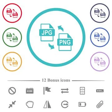 JPG PNG file conversion flat color icons in circle shape outlines Stock Illustration