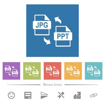 JPG PPT file conversion flat white icons in square backgrounds Stock Illustration