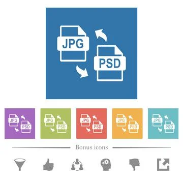 JPG PSD file conversion flat white icons in square backgrounds イラスト素材