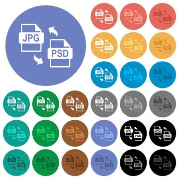 JPG PSD file conversion round flat multi colored icons Stockillustratie