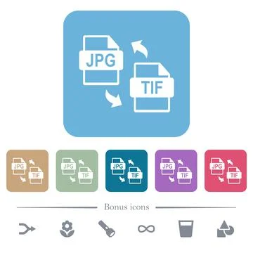 JPG TIF file conversion flat icons on color rounded square backgrounds Illustrazione stock