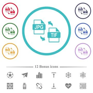 JPG TIF file conversion flat color icons in circle shape outlines Illustrazione stock