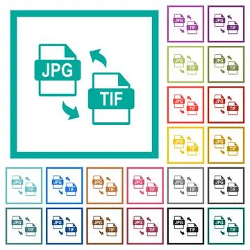 JPG TIF file conversion flat color icons with quadrant frames Illustrazione stock