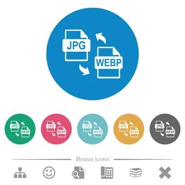 JPG WEBP file conversion flat round icons Illustrazione stock