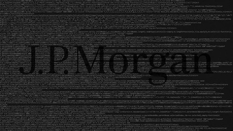JPMorgan logo made of source code on computer screen. Editorial loopable Stock Footage 92209850