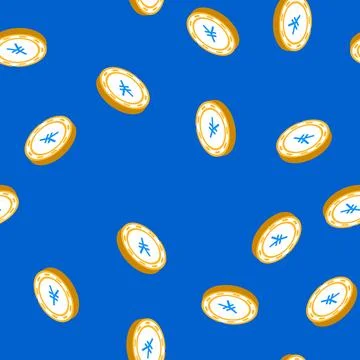 Jpy coin isometric icon seamless pattern Stock Illustration