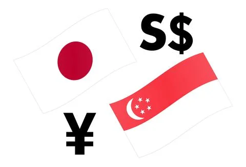 JPYSGD forex currency pair vector illustration. Japanese and Singaporean flag Stock Illustration
