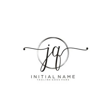 JQ Initial handwriting logo with circle template vector Stock Illustration