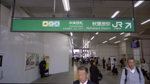 JR Akihabara Train Station Interior With Directional Signs in Tokyo, Japan Stock Footage 269084704