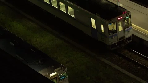 JR train arriving at station seen from high angle, Hakodate, Japan, 2026.09.10. Stock Footage 345429754