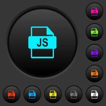 JS file format dark push buttons with color icons 스톡 일러스트