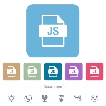 JS file format flat icons on color rounded square backgrounds Stock Illustration