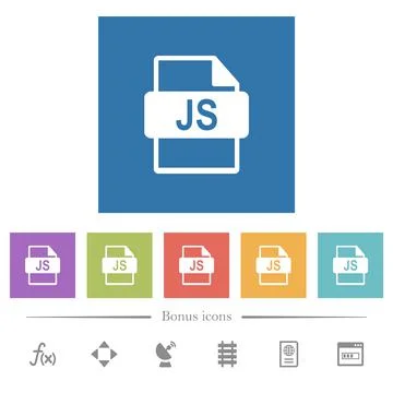JS file format flat white icons in square backgrounds Stock Illustration