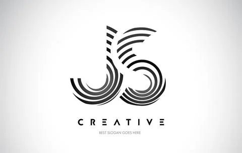JS Lines Warp Logo Design. Letter Icon Made with Black Circular Lines. Stock Illustration