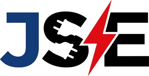 JSE Logo with Lightning Bolt and Electrical Plugs Stock Illustration