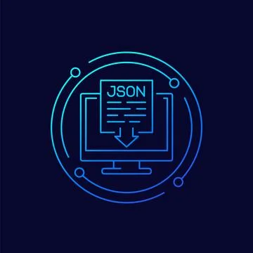 JSON file download icon with computer, line design イラスト素材