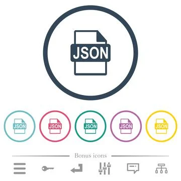 JSON file format flat color icons in round outlines Ilustração Stock
