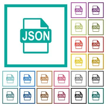 JSON file format flat color icons with quadrant frames Stockillustratie