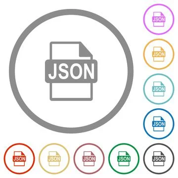 JSON file format flat icons with outlines Stock Illustration