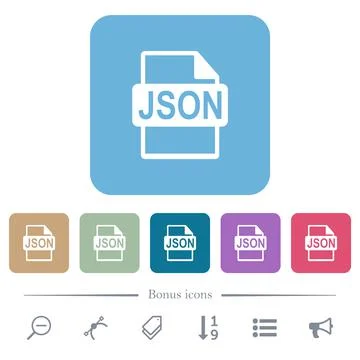 JSON file format flat icons on color rounded square backgrounds Stockillustratie