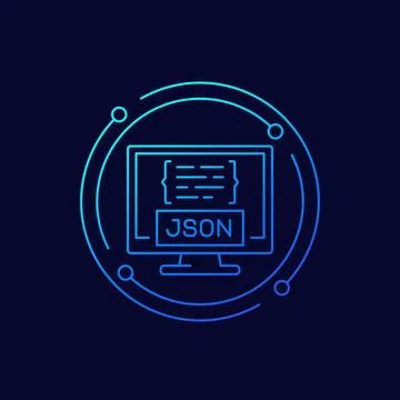 JSON icon with a computer, linear design 스톡 일러스트