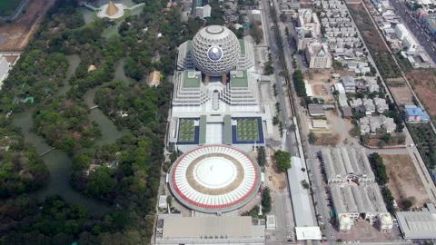 JSP-1611 The Master Nun Chandra Centennial Building, drone view above high pa Stock Footage 144909558