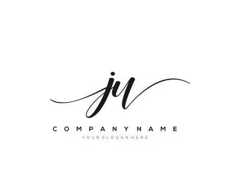 JU Initial Letter handwriting logo hand drawn template vector Ilustração Stock