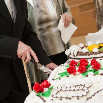 Jubilee cake cutting Stock Photos