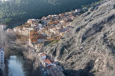 Jucar river as it passes through the ancient city of Cuenca. europe spain Stock Photos