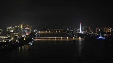 Juche Tower, Pyongyang morning panoramic view, North Korea 動画素材 341755207
