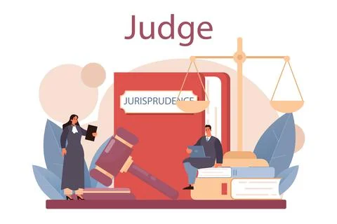 Judge concept. Court worker stand for justice and law. Judge in traditional Stock Illustration